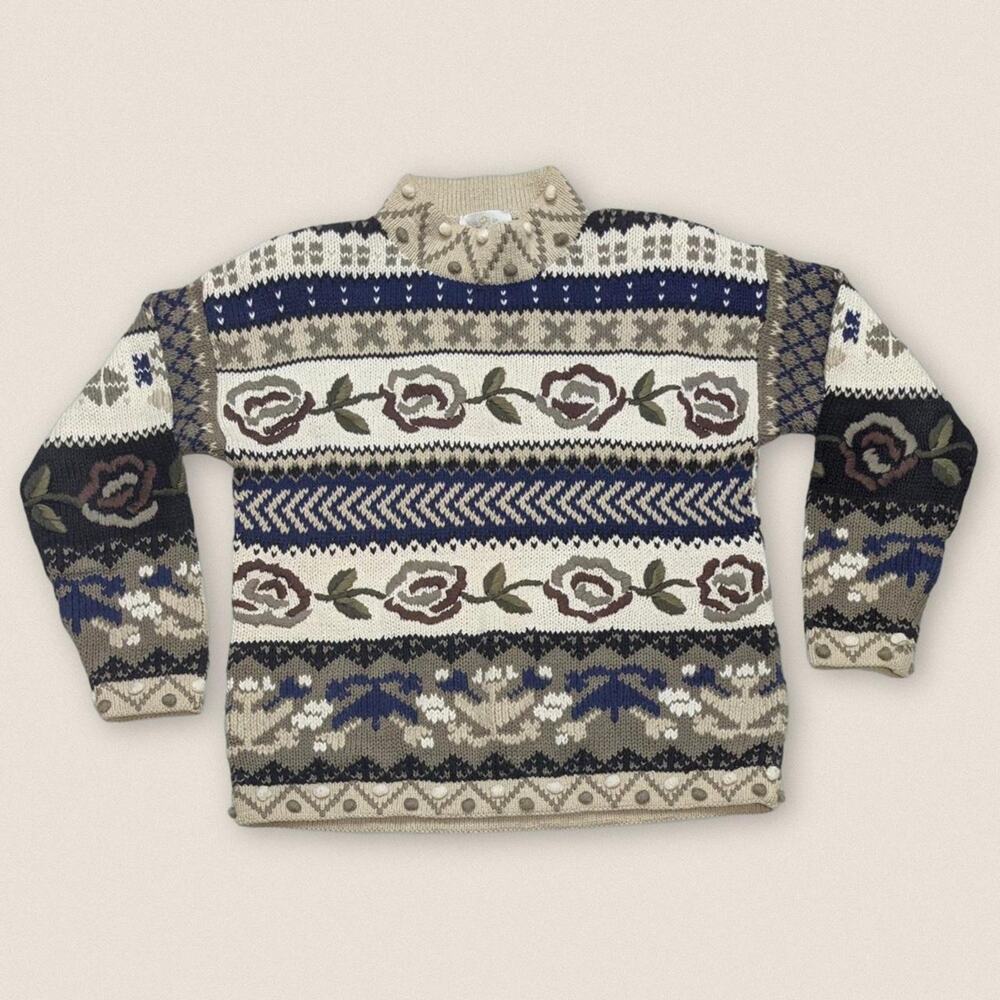 Vintage Roses Grandma Oversized Sweater International Express- Size‎ Small